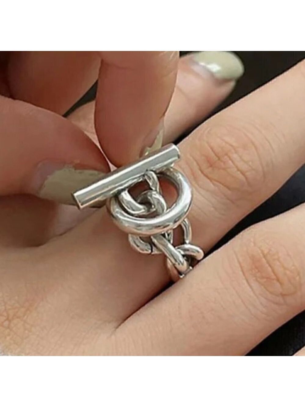 925 Sterling Stamped Loop and Toggle Adjustable Boho Ring #1309 - Picture 1 of 12